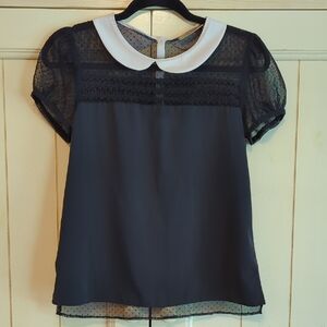 Princess Vera Wang Black Lace Puff-Sleeve Blouse with Peter Pan Collar Size S